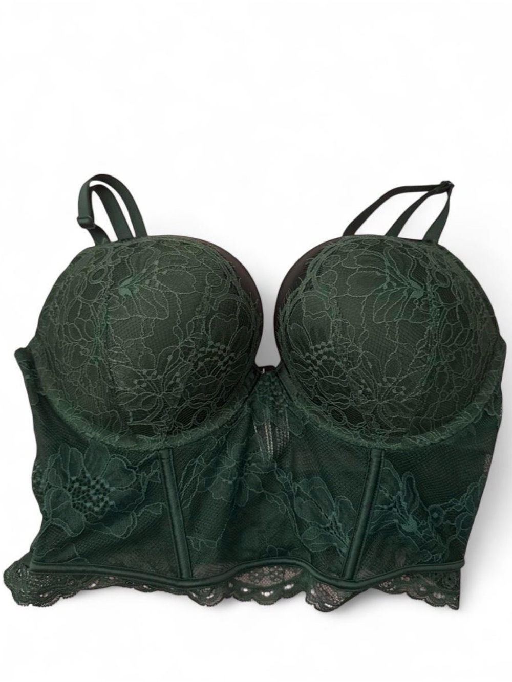 Victoria's Secret Dark Green Lace Longline Bustier Bra Corset